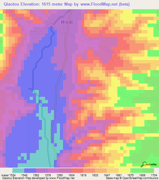 Qiaotou,China Elevation Map