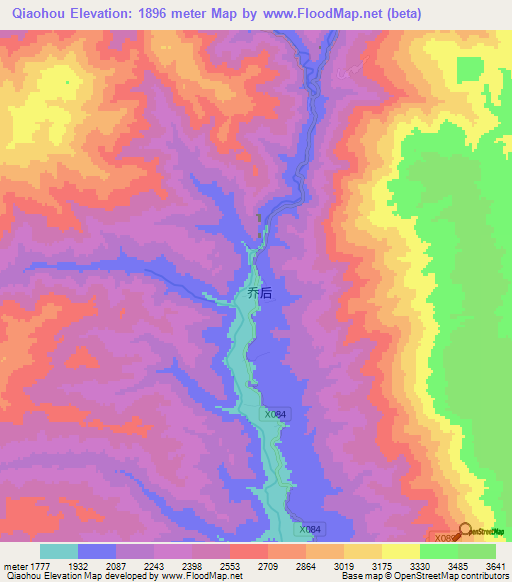 Qiaohou,China Elevation Map