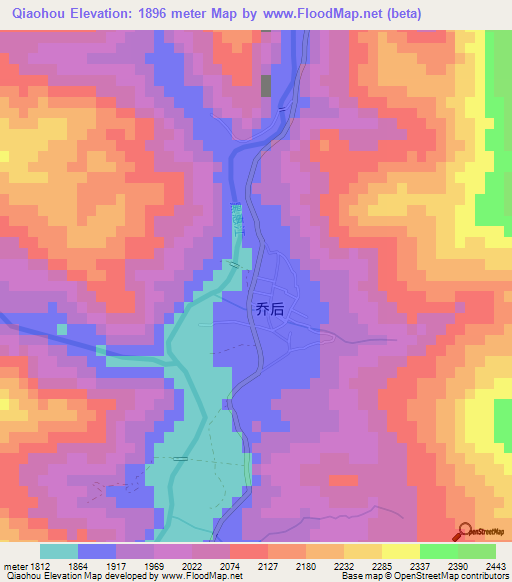 Qiaohou,China Elevation Map