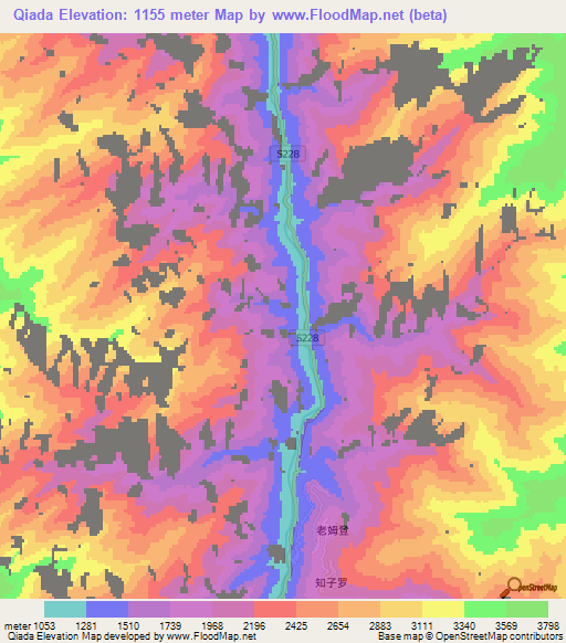 Qiada,China Elevation Map