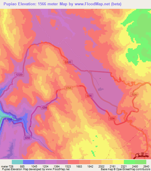 Pupiao,China Elevation Map