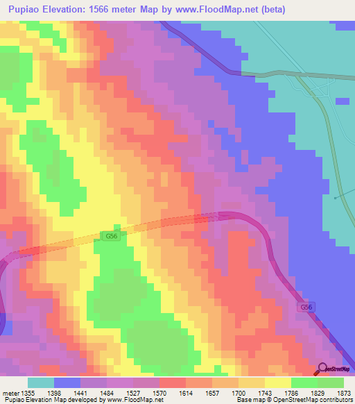 Pupiao,China Elevation Map