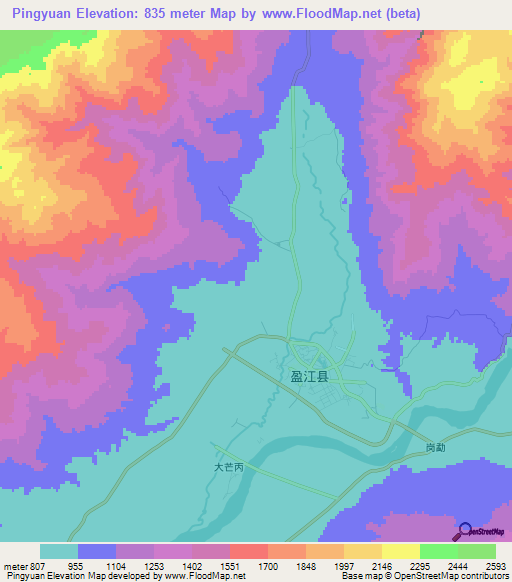 Pingyuan,China Elevation Map