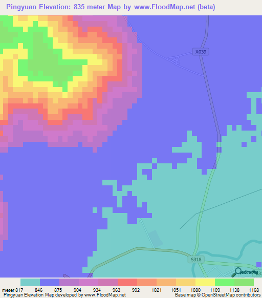 Pingyuan,China Elevation Map