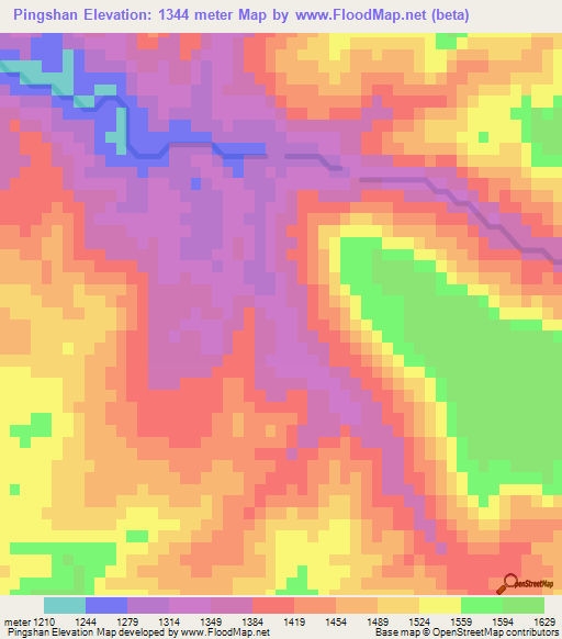 Pingshan,China Elevation Map