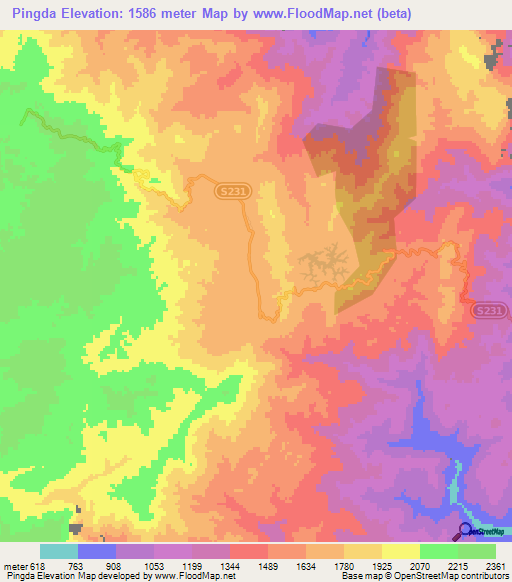 Pingda,China Elevation Map