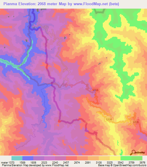 Pianma,China Elevation Map