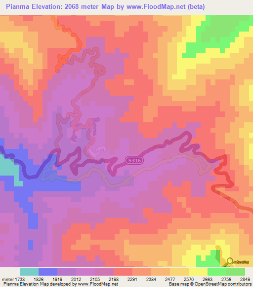 Pianma,China Elevation Map