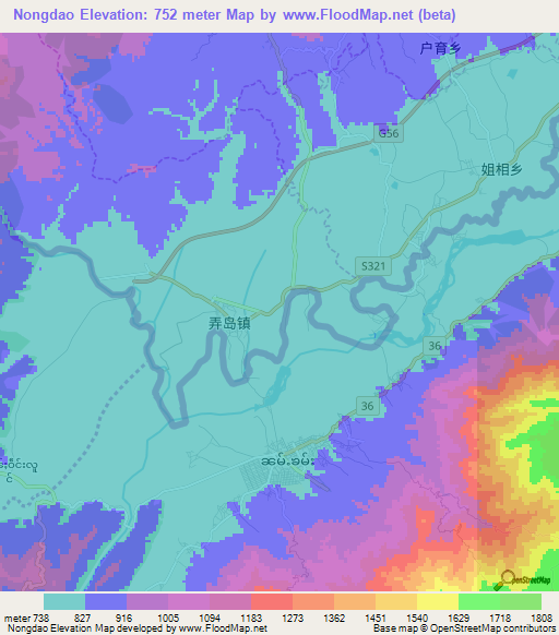 Nongdao,China Elevation Map