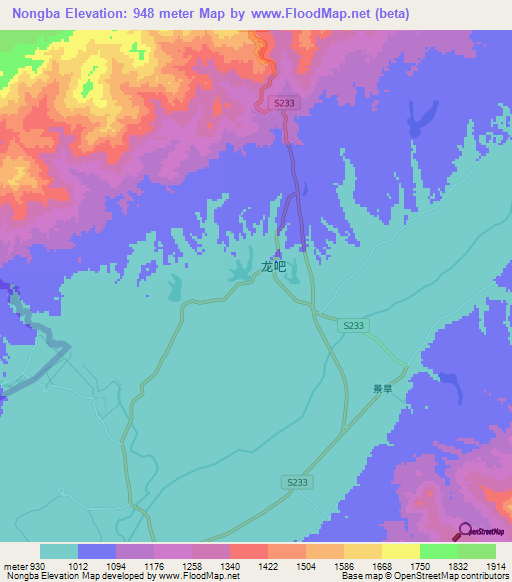 Nongba,China Elevation Map