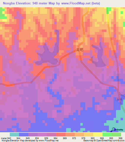 Nongba,China Elevation Map