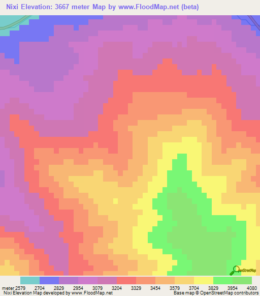 Nixi,China Elevation Map