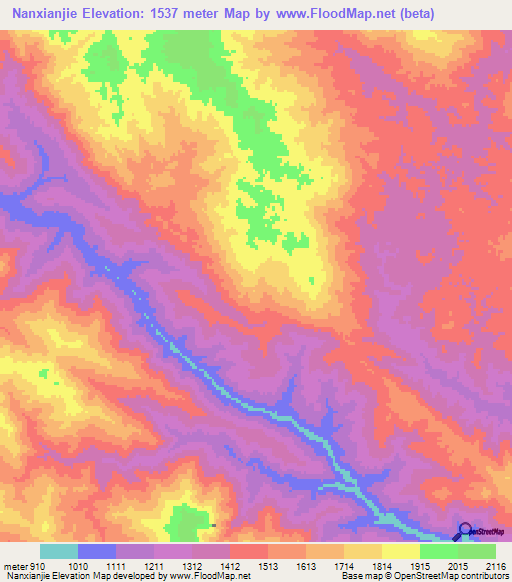 Nanxianjie,China Elevation Map