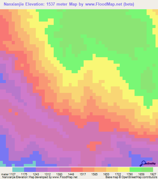 Nanxianjie,China Elevation Map