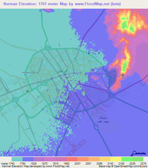 Kerman,Iran Elevation Map