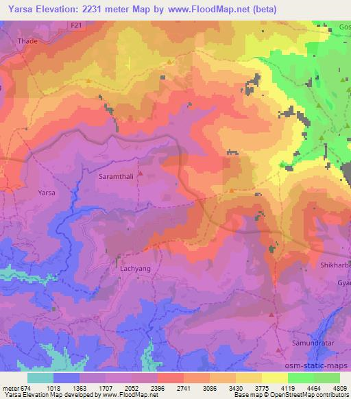 Yarsa,Nepal Elevation Map