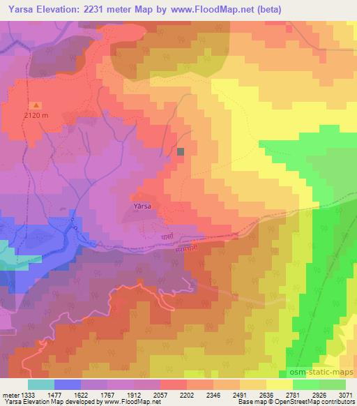 Yarsa,Nepal Elevation Map