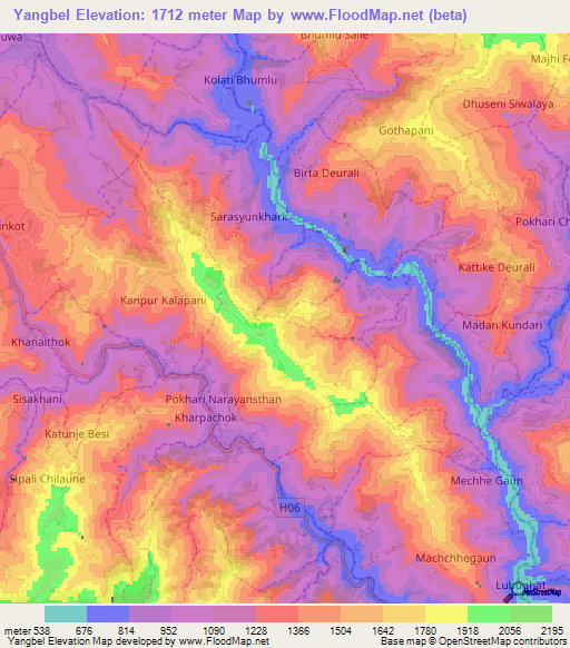 Yangbel,Nepal Elevation Map