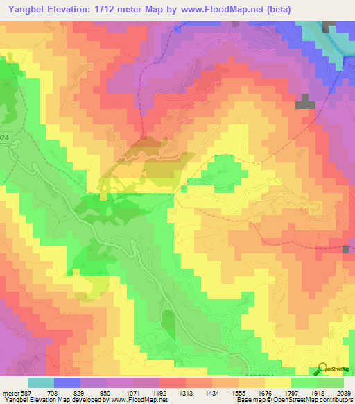 Yangbel,Nepal Elevation Map