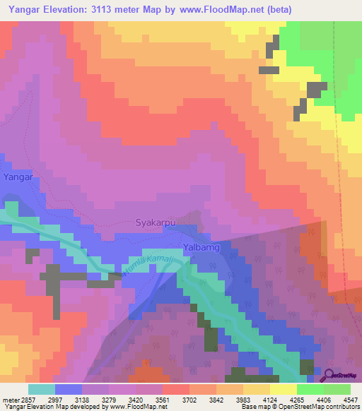 Yangar,Nepal Elevation Map