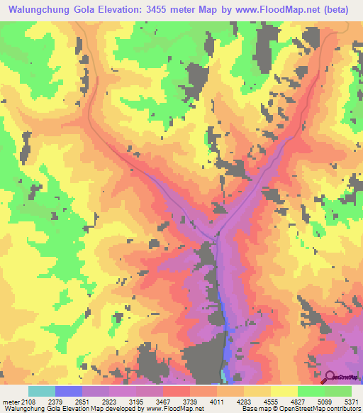 Walungchung Gola,Nepal Elevation Map