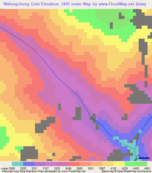 Walungchung Gola,Nepal Elevation Map