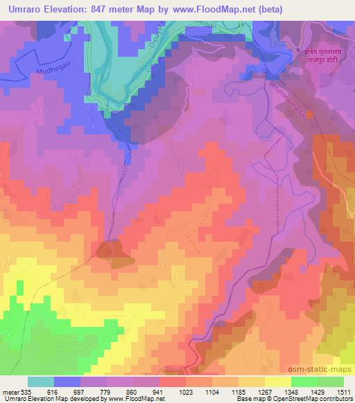 Umraro,Nepal Elevation Map