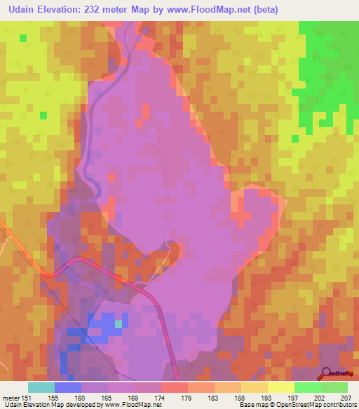 Udain,Nepal Elevation Map