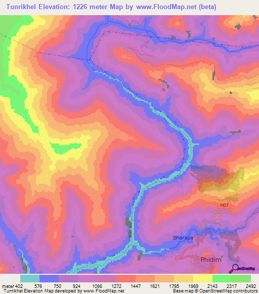 Tunrikhel,Nepal Elevation Map