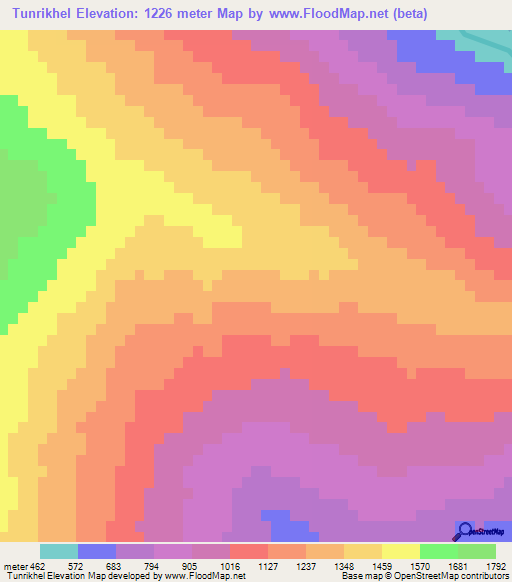 Tunrikhel,Nepal Elevation Map