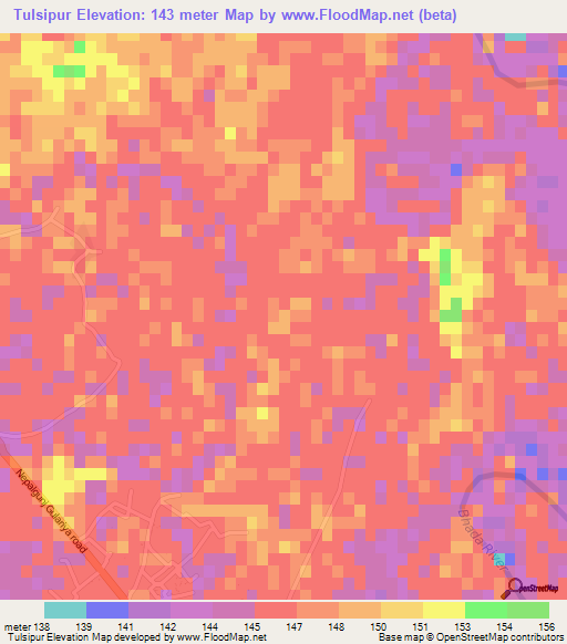 Tulsipur,Nepal Elevation Map