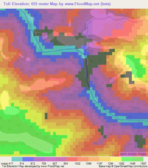 Toli,Nepal Elevation Map