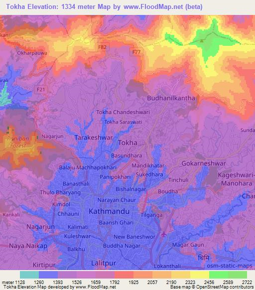 Tokha,Nepal Elevation Map