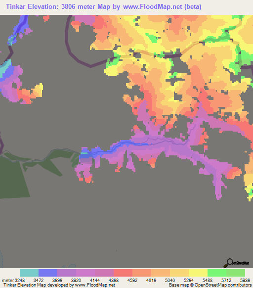 Tinkar,Nepal Elevation Map