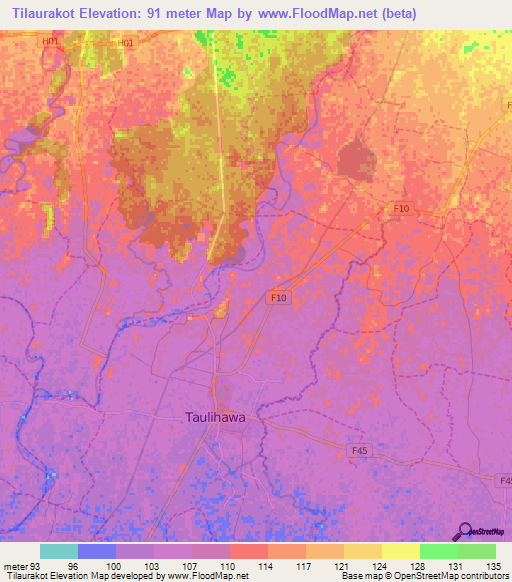 Tilaurakot,Nepal Elevation Map