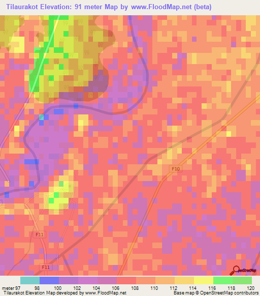 Tilaurakot,Nepal Elevation Map