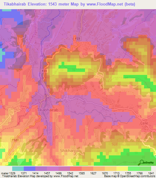 Tikabhairab,Nepal Elevation Map