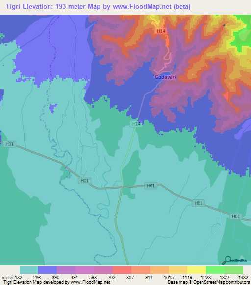 Tigri,Nepal Elevation Map