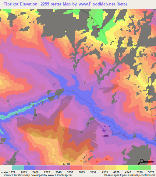 Tibrikot,Nepal Elevation Map