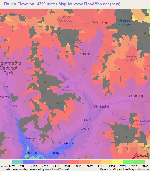 Thukla,Nepal Elevation Map