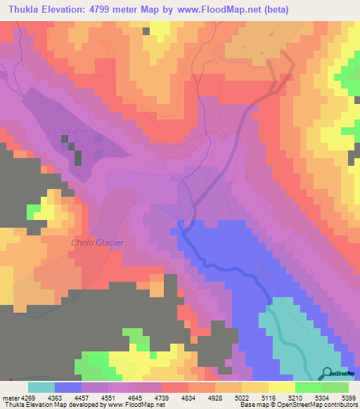 Thukla,Nepal Elevation Map