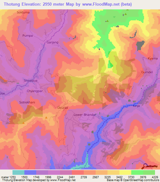 Thotung,Nepal Elevation Map