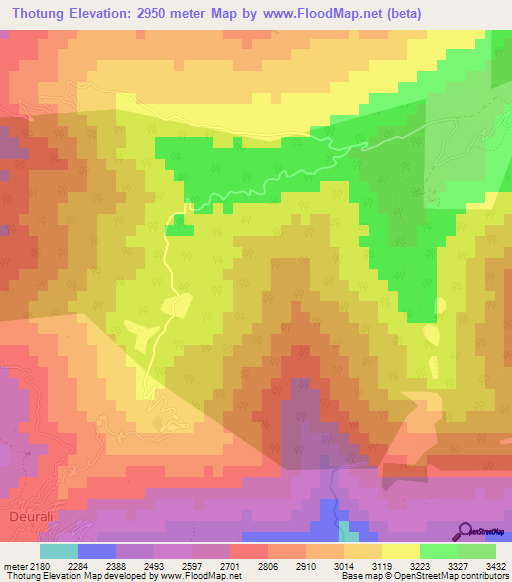 Thotung,Nepal Elevation Map