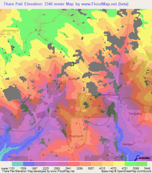 Thare Pati,Nepal Elevation Map