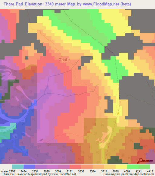 Thare Pati,Nepal Elevation Map