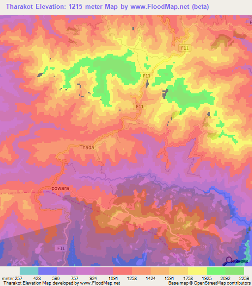 Tharakot,Nepal Elevation Map