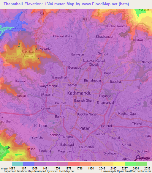 Thapathali,Nepal Elevation Map