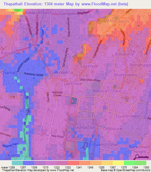 Thapathali,Nepal Elevation Map