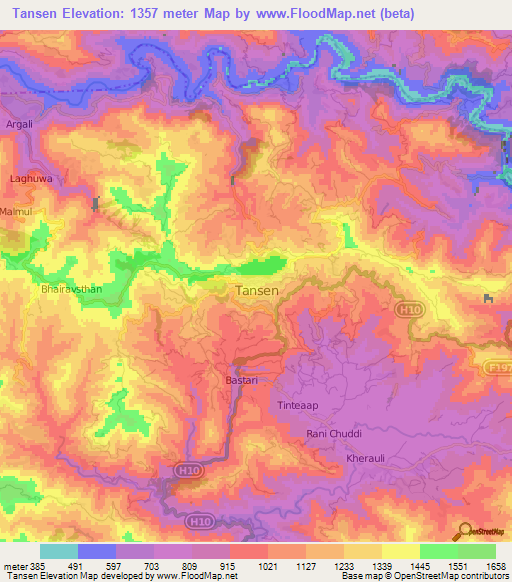 Tansen,Nepal Elevation Map