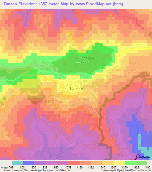 Tansen,Nepal Elevation Map